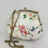 Tasche, Handtasche, Bügeltasche, Creme, Blumen, Kolibri Bild 4