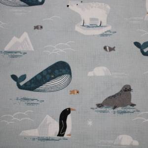 15,00 EUR/m Dekostoff Canvas Wale Eisbären Pinguine auf blau-grau Baumwollmix Bild 1