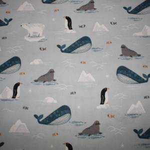 15,00 EUR/m Dekostoff Canvas Wale Eisbären Pinguine auf blau-grau Baumwollmix Bild 2