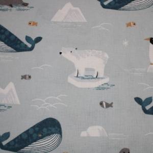 15,00 EUR/m Dekostoff Canvas Wale Eisbären Pinguine auf blau-grau Baumwollmix Bild 3