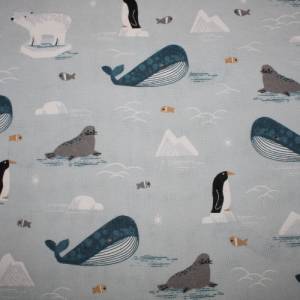 15,00 EUR/m Dekostoff Canvas Wale Eisbären Pinguine auf blau-grau Baumwollmix Bild 4