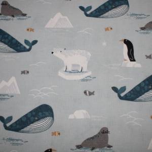 15,00 EUR/m Dekostoff Canvas Wale Eisbären Pinguine auf blau-grau Baumwollmix Bild 5