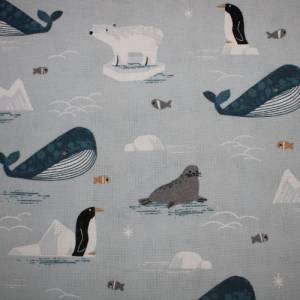 15,00 EUR/m Dekostoff Canvas Wale Eisbären Pinguine auf blau-grau Baumwollmix Bild 6