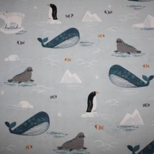 15,00 EUR/m Dekostoff Canvas Wale Eisbären Pinguine auf blau-grau Baumwollmix Bild 9