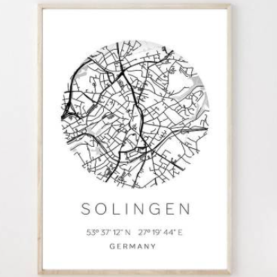 Poster SOLINGEN STADTPLAN mit Koordinaten | Heimatstadt | Stadtposter | Personalisiert | Map | Karte Geschenk | Kunstdru