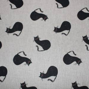 15,00 EUR/m Dekostoff Canvas Katzen schwarz auf hellbeige Baumwollmix Bild 1