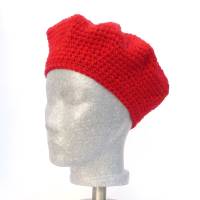 Baskenmütze, Barett, französische Wollmütze, rot, Wollmischung, Handarbeit, gehäkelt Bild 1