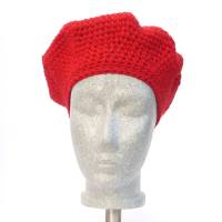 Baskenmütze, Barett, französische Wollmütze, rot, Wollmischung, Handarbeit, gehäkelt Bild 2