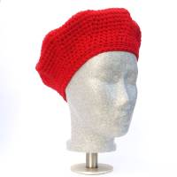 Baskenmütze, Barett, französische Wollmütze, rot, Wollmischung, Handarbeit, gehäkelt Bild 3