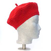 Baskenmütze, Barett, französische Wollmütze, rot, Wollmischung, Handarbeit, gehäkelt Bild 4