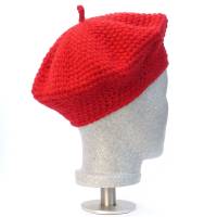 Baskenmütze, Barett, französische Wollmütze, rot, Wollmischung, Handarbeit, gehäkelt Bild 5