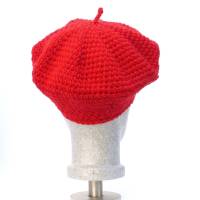 Baskenmütze, Barett, französische Wollmütze, rot, Wollmischung, Handarbeit, gehäkelt Bild 6