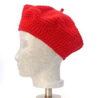 Baskenmütze, Barett, französische Wollmütze, rot, Wollmischung, Handarbeit, gehäkelt Bild 8