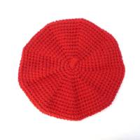 Baskenmütze, Barett, französische Wollmütze, rot, Wollmischung, Handarbeit, gehäkelt Bild 9