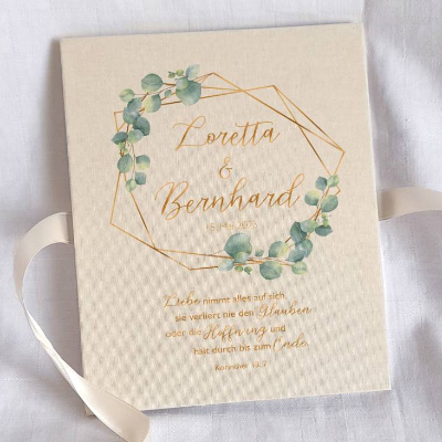 Leporello Fotoalbum echtes Leinen personalisierbar Design Eukalyptus Gold