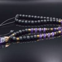 Herren Halskette aus Edelsteinen Amethyst Rauchquarz Onyx Achat und Hämatit mit Amethyst-Anhänger, Länge 61 cm Bild 2
