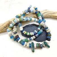 rustikale antike Nila-Glasperlen aus Mali - 5-9 mm - Sahara Perlen - blau grün - 52cm - Djenne Nila Doppelperlen Bild 1