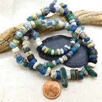 rustikale antike Nila-Glasperlen aus Mali - 5-9 mm - Sahara Perlen - blau grün - 52cm - Djenne Nila Doppelperlen Bild 4
