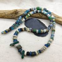 rustikale antike Nila-Glasperlen aus Mali - 5-9 mm - Sahara Perlen - blau grün - 52cm - Djenne Nila Doppelperlen Bild 5