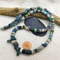 rustikale antike Nila-Glasperlen aus Mali - 5-9 mm - Sahara Perlen - blau grün - 52cm - Djenne Nila Doppelperlen Bild 6