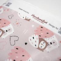 Stoff Baumwolle Jersey Eulen Herzberührt SweetAutumn Design rosa weiß braun schwarz Kinderstoff Kleiderstoff Bild 4