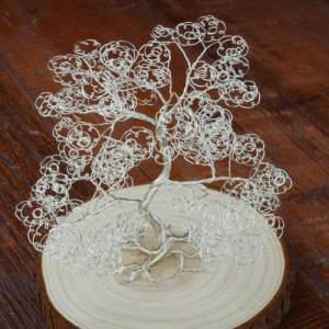 Mini Drahtbaum auf Holzscheibe Silber - GRÖßE S - Deko Bonsai aus Draht, Unikat Dekoration - verschiedene Varianten Bild 3