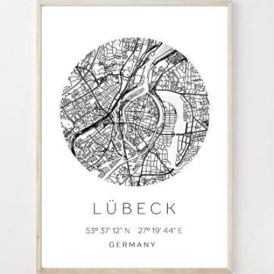 Poster LÜBECK STADTPLAN mit Koordinaten | Heimatstadt | Stadtposter | Personalisiert | Map | Karte Geschenk | Kunstdruck