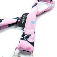 Schlüsselband lang mit Karabiner Katze rosa hellblau schwarz Bild 3
