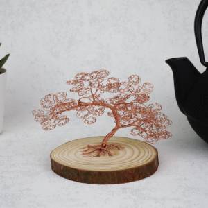 Mini Drahtbaum auf Holzplatte Kupfer - GRÖßE S - Deko Bonsai aus Draht, Unikat Dekoration - verschiedene Varianten Bild 1
