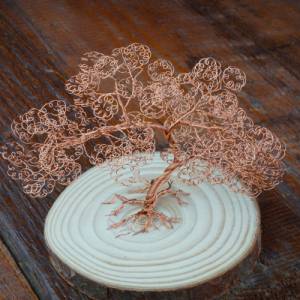 Mini Drahtbaum auf Holzplatte Kupfer - GRÖßE S - Deko Bonsai aus Draht, Unikat Dekoration - verschiedene Varianten Bild 3