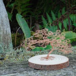Mini Drahtbaum auf Holzplatte Kupfer - GRÖßE S - Deko Bonsai aus Draht, Unikat Dekoration - verschiedene Varianten Bild 5