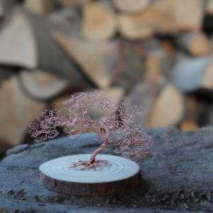 Mini Drahtbaum auf Holzplatte Kupfer - GRÖßE S - Deko Bonsai aus Draht, Unikat Dekoration - verschiedene Varianten Bild 7