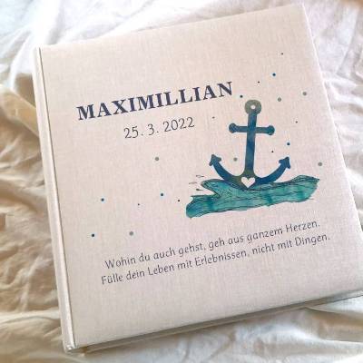 Fotoalbum echtes Leinen personalisierbar Design Anker