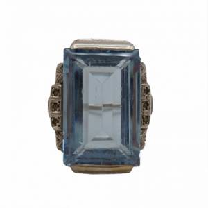 Silber ARTDECO Ring mit Blautopas Pforzheim um 1930 RG 61 Bild 2