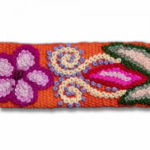 Peruanischer Gürtel bestickt, Orange Ethno Damengürtel, Handgemachter Gürtel aus Peru mit bunter Blumen Bestickung, Flor Bild 3