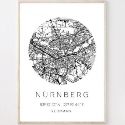 Poster NÜRNBERG STADTPLAN mit Koordinaten | Heimatstadt | Stadtposter | Personalisiert | Map | Karte Geschenk | Kunstdru