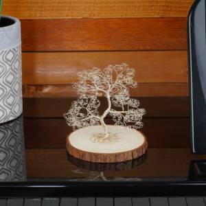 Mini Drahtbaum auf Holzplatte Silber - GRÖßE S - Deko Bonsai aus Draht, Unikat Dekoration - verschiedene Varianten Bild 4