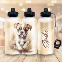 Kinderflasche mit Hundemotiv - Rasse wählbar - Sportflasche 20,3oz /600ml - mit deinem Namen - Aluflasche 2 Verschlüsse Bild 3