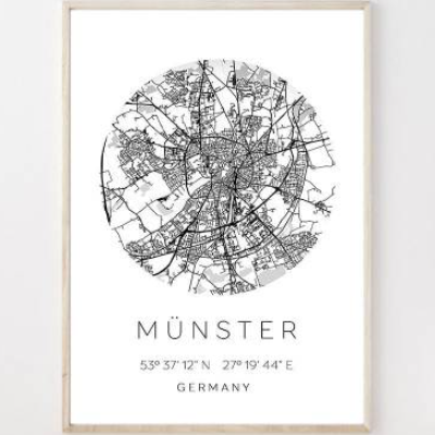 Poster MÜNSTER STADTPLAN mit Koordinaten | Heimatstadt | Stadtposter | Personalisiert | Map | Karte Geschenk | Kunstdruc