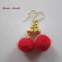 Ohrhänger mit Bommel rot goldfarben Pompon Ohrringe mit Ohrhaken 925 Silber vergoldet Bild 3
