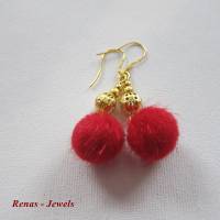 Ohrhänger mit Bommel rot goldfarben Pompon Ohrringe mit Ohrhaken 925 Silber vergoldet Bild 4