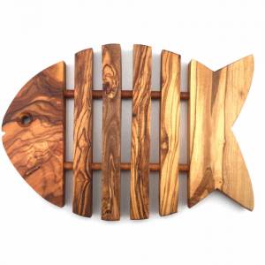 Topfuntersetzer in Fischform handgefertigt aus Olivenholz, Untersetzer, Holzuntersetzer Bild 1