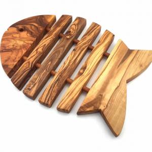 Topfuntersetzer in Fischform handgefertigt aus Olivenholz, Untersetzer, Holzuntersetzer Bild 3