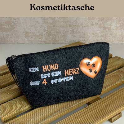 Kosmetiktasche | kleine Kulturtasche | Geschenk für Hundefreunde | Tasche mit Spruch: ein Hund ist ein Herz auf 4 Pfoten
