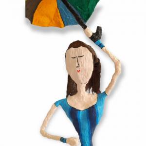 Pop Art Skulptur Frau mit Regenschirm Figur Unikat Bild 5