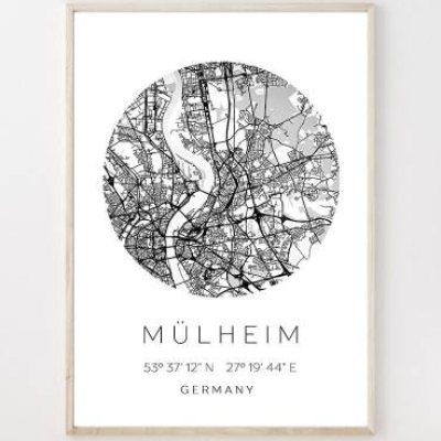 Poster MÜLHEIM STADTPLAN mit Koordinaten | Heimatstadt | Stadtposter | Personalisiert | Map | Karte Geschenk | Kunstdruc