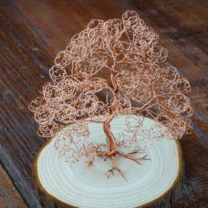 Mini Drahtbaum auf Holzscheibe Kupfer - GRÖßE S - Deko Bonsai aus Draht, Unikat Dekoration - verschiedene Varianten Bild 3