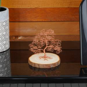 Mini Drahtbaum auf Holzscheibe Kupfer - GRÖßE S - Deko Bonsai aus Draht, Unikat Dekoration - verschiedene Varianten Bild 4