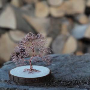 Mini Drahtbaum auf Holzscheibe Kupfer - GRÖßE S - Deko Bonsai aus Draht, Unikat Dekoration - verschiedene Varianten Bild 7