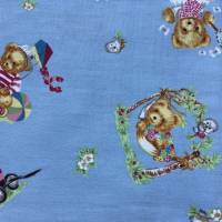 Baumwollstoff Springtime Bears, 50 cm lang und 110 cm breit, ca. 160g/qm, Kinderstoff Teddybären im Frühling, blau/bunt Bild 7